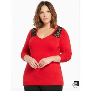 Torrid Lace Inset Knit Sweater Red Black Torrid Size 2X